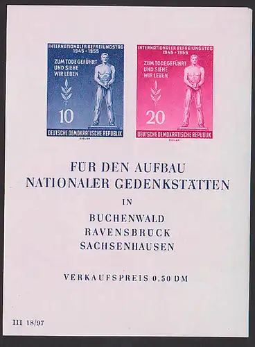 Nationale Gedenkstätten DDR Bl. 11 postfrisch, Aufbu in Buchenwald, Ravensbrück Sachsenhausen