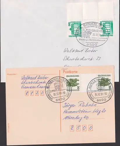 Goethe-Schiller-Denkmal Weimar, Brandenburger Tor Berlin senkr. Paar mit Zwischenfeld, portogenau, DDR SZ21, SZ25