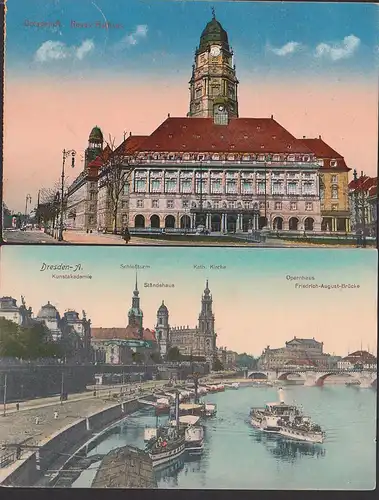 Dresden Brühlsche Terasse Elbe Dampfschiffe, Lastkahn Rathaus Opernhaus von 1919 bzw. 1944