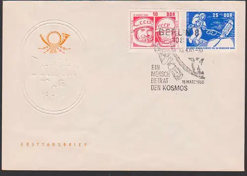Pawel Beljajew Alexei LEONOW FDC DDR 1098/99, Ein Mensch betrat den Kosmos Weltraum Rakete