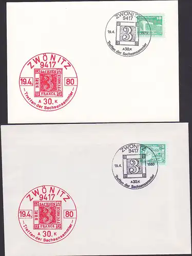 Zwönitz SoSt. Treffen der Sachsensammler mit Zudruck auf Brief und Karte 19.4.1980