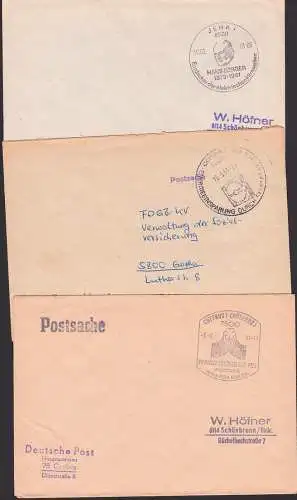 Jena, Gotha, Cottbus je Postsache mit SoSt. 1981, Hans Berger, elektr. Hirnwellen, Pfingsttreffen