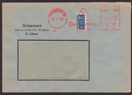 Lübeck 2, AFS =020= 23.11.1949 Drägerwerk mit Notopofermarke BiZ