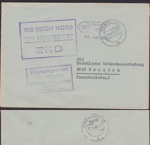 MILMERSDORF VEB Beton mit Poststellenstempel Templin SpatelStempel ZKD KSt. 1968