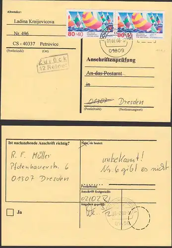 Segeln Auslands-Rücksende-Adresse Bund 1310(2) nicht zugelassen, Anschriftenprüfung Weltmeisterschaft 1.2.2000