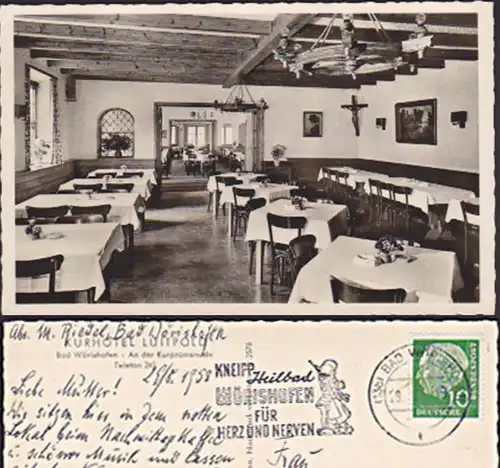 Bad Wörishofen Kurhotel Luitpold mit MWSt Speiseraum Photokarte 1958