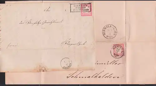 Brief 1 Groschen DR 19 Auerbach (in Sachsen) bzw. Cassel nach Klingenthal bzw. Schmalkalden