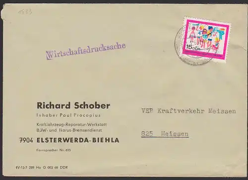 Wirtschafts-Drucksache Elsterwerda-Biehla 15 Pfg. Junge Pioniere, DDR 1433, 20 Jahre Pionierorganisation in der DDR