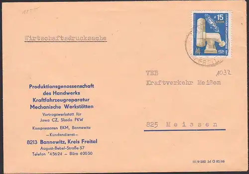 Wirtschafts-Drucksache Bannewitz 15 Pfg. Messe 1967 Spiegelteleskop Carl Zeiss Jena, DDR 1255, PGH Jawa Skoda
