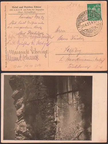 Friedrichshafen Bodensee Karte Hotel und Pension Eibsee am Fuße der Zugspitze SoSt. 20.6.1923