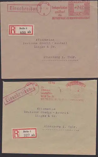 Berlin Germany Deutsches Reich DR 2 R-Briefe Deutsche Bank und Discont-Gesellschaft AFS =*042=