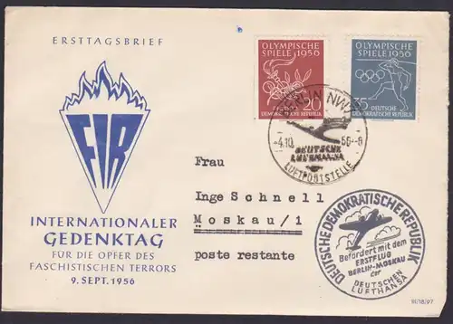 Olympische Spiele DDR Brief Lp-Sendung Berlin - Moskau 1956 Luftpoststelle Deutsche Lufthansa Schmuckbrief FIR