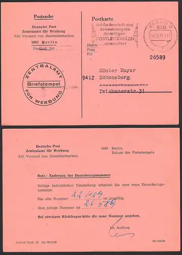 Postsache Berlin MWSt. "Bei der Anschrift und Absenderangabe die richtigen Postleitzahlen verwenden!" 16.12.71,