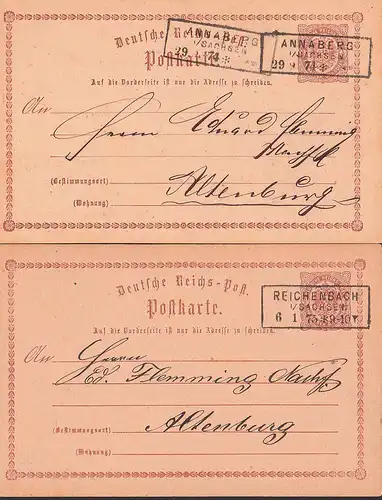Annaberg, Reichenbach Sachsen  1/2 Groschen 2 Ganzsachen 1874, 1875 nach Altenburg
