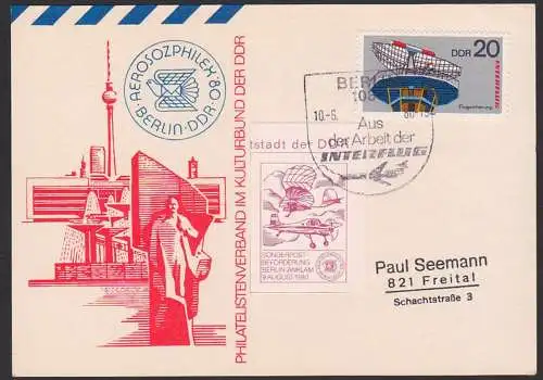Vignette Sonderpostbeförderung Berlin-Anklam 9. August  1980, SoSt. Aus der Arbeit der Interflug
