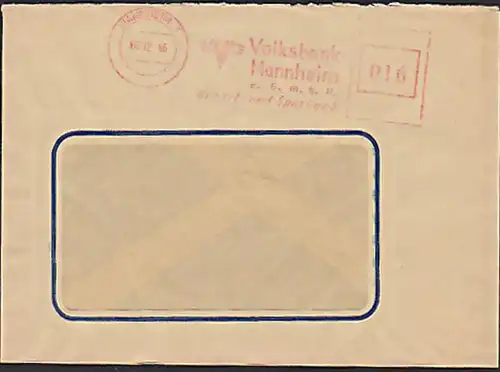 Mannheim Volksbank =016=, Kredit- und Sparbank AFS aptiert, Brief 6.12.46