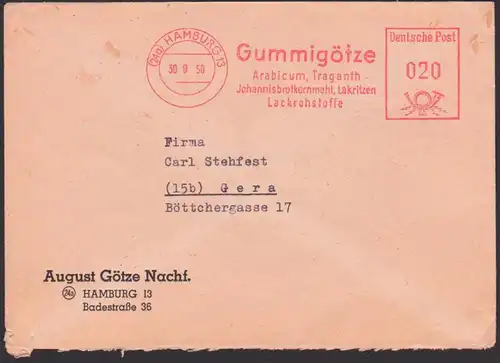 HAMBURG 13 Gummigötze 1950 Arabicum Lakritze Lack Rohstoffe BRD AFS =020=