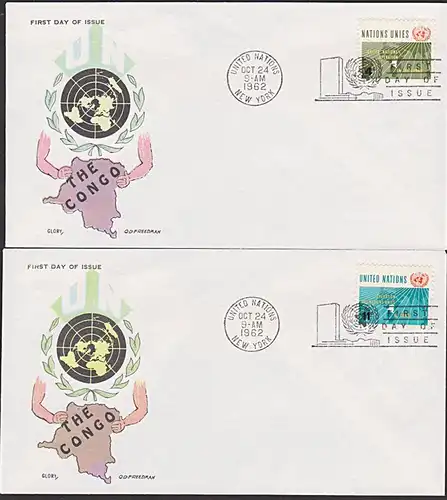 UNO FDC New York 120-121 Congo Kongo Nations issue 1962 Glory old Freedman