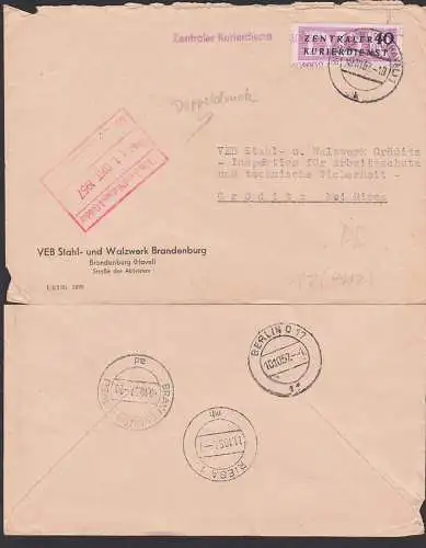 Brandenburg (Havel)  ZKD-Brief B12 (4002) links Doppeldruck Kreisaufdruck VEB Stahl- u. Walzwerk, 9.10.57