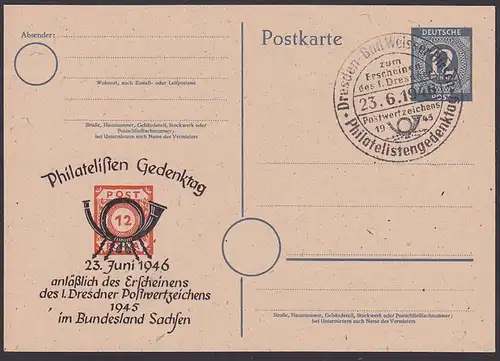 Dresden - Bad Weisser Hirsch, Privatganzsache EA GA PP 954, Posthorn Potschta, 1. PWZ Bundesland Sachsen