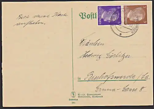 Deutsches Reich Zdr. MiNr.S274 Karte Dresden Bad Weißer Hirsch Zusammendruck