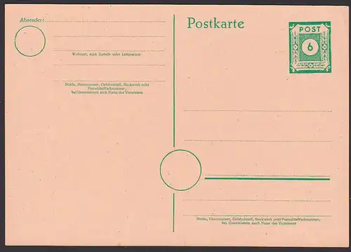 Gemany Ostsachsen, 6 Pf. Ganzsache ungebraucht  SBZ  P8