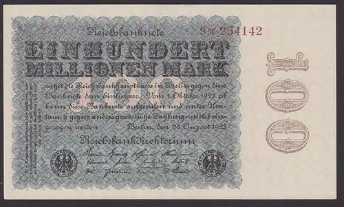 Reichsbanknote 100 Millionen Mark 22. 8. 23 Serie 9M Deutsches Reich Inflation