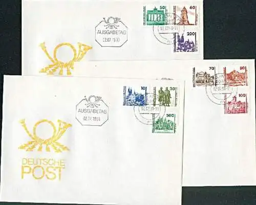 FDC DM-Ausgabe der DDR kpl. Meißen Albrechtsburg, Schwerin Semperoper Dresden Wartburg Kyffhäuser Barbarossa