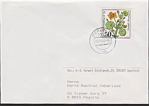 Germany DDR Währungsunion 50+25 Pf BRD-Marke 3.10.90, MiF. BRD 1109, Letzttag der DDR