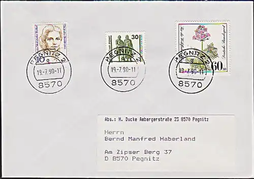 Germany DDR-Währungsunion PEGNITZ Postleitzahl unten nach BRD-Muster Juli 1990