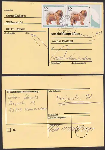 Chow-Chow 80+40 Pf(2) BRD 1837 auf Anschriftenprüfung Germeny Hunde