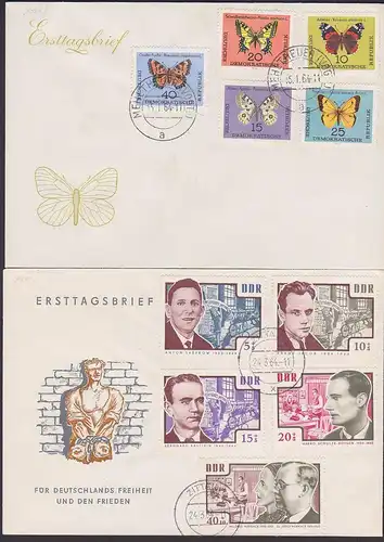 butterfly Germany DDR FDC mit Tagesstempel Schmetterlinge Admiral Gr. Fuchs Nationale Gedenkstätten