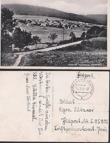 Nister bei Hachenburg Westerwald, Feldpostkarte 11.7.41 an Luftgaupostamt Paris, Ortsansicht