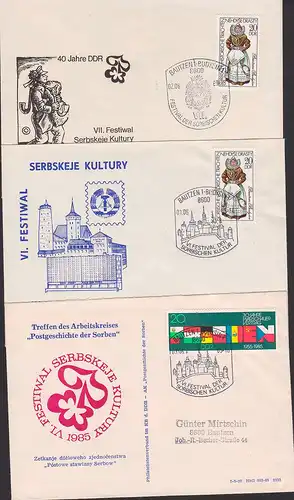 Bautzen Budysin SoSt. sorbische Kultur,  3 Schmuckbriefe, Treffen des Ak "Postgeschichte der Sorben"