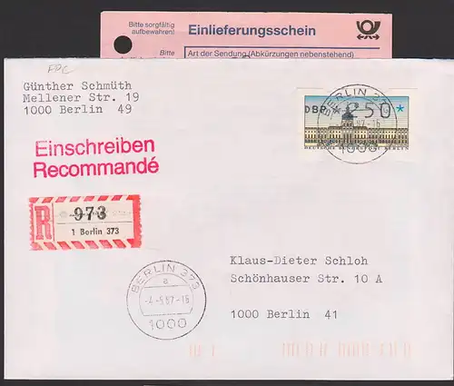 Potsdam Sanssoucie Automatenmarke =11,10= R-Brief mit Eilzustrellung aus Nürnberg mit Einl.-Schein