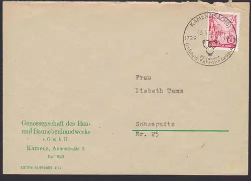 Nathan der Weisse Brief SoSt. Gotthold Ephraim Lessing 1729-1954, Kamenz 13.10.54