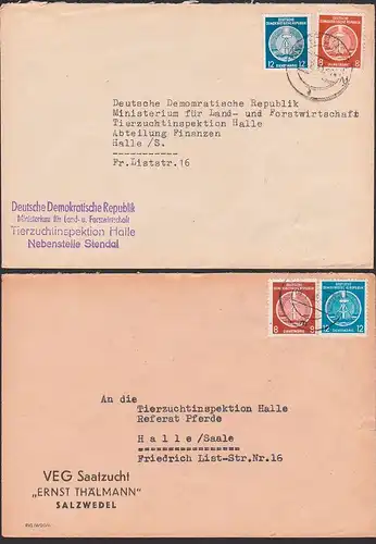 Stendal  Ministerium f. Land- und Forstwirtschaft, Salzwedel VEG Saatzucht "Ernst Thälmann" zwei Dienstpostbriefe