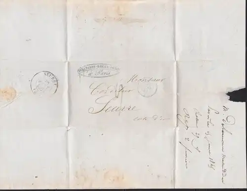 Paris vorphilatélie letter letre 1845, mit Briefkopf, Frankreich nach Seurre