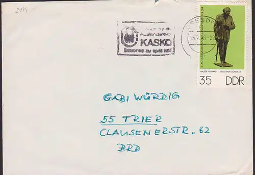 Bronzeplastiken 35 Pf. DDR 2144 Auslandsbrief MWSt. Dresden KASKO, portogenau