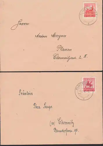 Plauen (Vogtland) 8 und 12 Pf. Lokalausgabe 7.2.46, Rathaus, Georg der Drachentöter, Mi. 4, 5 je auf Brief