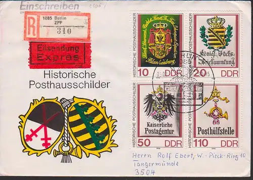 Posthausschilder DDR 306/09 Zdr.   R-Eil-Bf mit SoSt. Berlin Briefsammlung, Posthülfsstelle