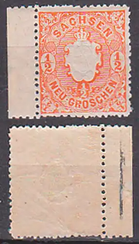 Sachsen Nr. 15, 1/2 Neu Groschen postfrisch Randstück