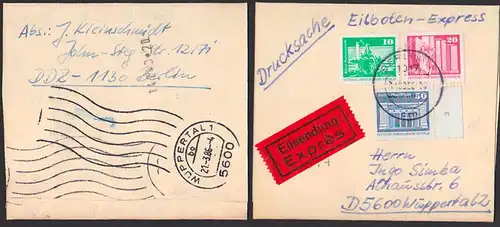 Streifbandsendung Drucksache-Eilsendung Berlin nach Wuppertal 1986