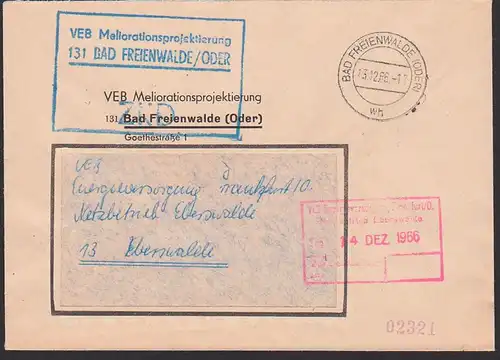 Bad Freienwalde R3-ZKD-Stempel Meliorationsprojektierung blau statt violett 13.12.66