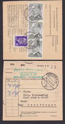 Germany east DDR 1087(3) Paketkarte über 2 Pakete Stammteil 1 MDM Walter Ulbricht Dresden