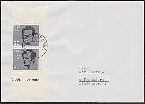 Graf von Stauffenberg resistance fighter BRD 434, 438 FDC Widerstandskämpfer aus Block Alfred Delp