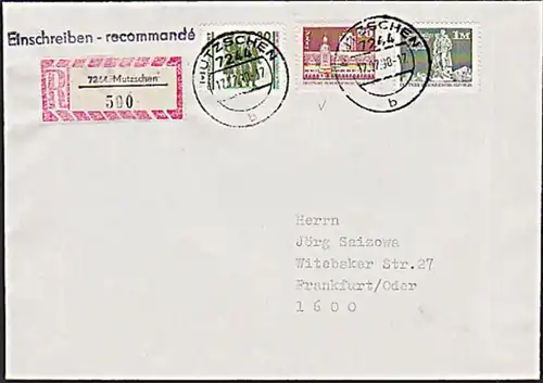 Mutschen Goethe, Friedrich  Schiller Weimar Leipzig Alte Rathaus alte neue Währung DDR 3345 R-Brief
