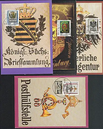 MC AK DDR MK1-4 /90 4 historische Wappen Posthausschilder Maxkarte - offizielle Karten unbeschrieben Posthülfstelle