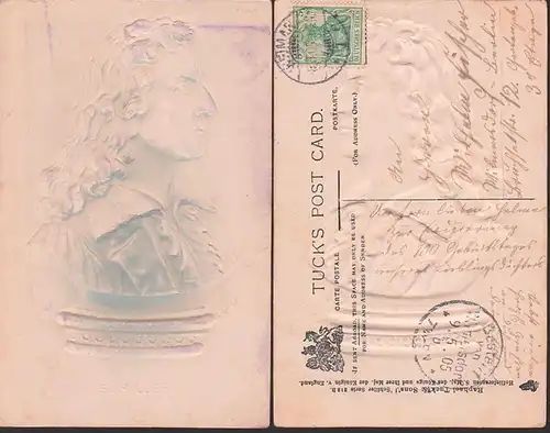 Friedrich von Schiller Prägekarte, Weimar 8.8.1905, Tuck`s post card