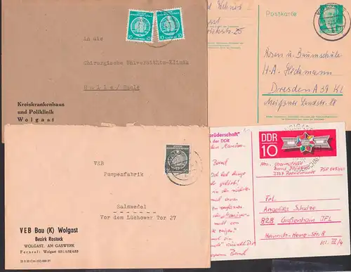 Wolgast, vier Belege dabei Sonderkarte vom Mannover "Waffenbrüderschaft" Oktober 1970, Dienstpost